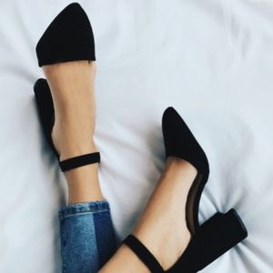 Lulu's Black Suede Ankle Strap Heels